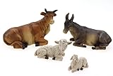 Krippenfiguren Tiere 4er Set Ochse, Esel, Schaf, Lamm als Ersatzfiguren Tierfiguren Krippenzubehör Weihnachtskrippe max. H.: 7,5cm / max. L.: 10cm