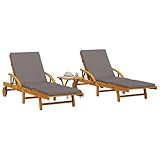 Festnight Doppelliege Outdoor 2 Personen Doppel Sonnenliege Holz mit Rollen und Tisch Verstellbare Klappliege Gartenliege Klappbar Sonnenbett Liege Outdoor Holzliege Massivholz