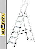DRABEST Trittleiter Klappbar Alu Leiter 6 Stufen Stehleiter Haushaltsleiter Belastbar bis 125 kg Mehrzweckleiter kostenloser Haken