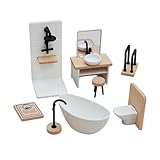 1/12 Puppenhaus Möbel Holz Badezimmer Set, Miniatur Möbel, Puppenhaus-Zubehör für Kinder ab 3 Jahren