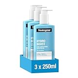 Neutrogena Hydro Boost Body Lotion Gel (3 x 250 ml), Ultra Light Formula for Smooth Skin, Moisturising Body Lotion with 17% Glycerine + Hyaluronic Acid, Body Cream Gel for All Skin Types