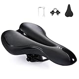 ENJOHOS Fahrradsattel, Fahrradsitz Wasserdicht PU für Mountainbike Trekking Tourensattel Rennrad (Schwarz)