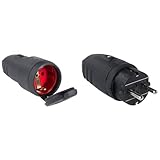 as - Schwabe Gummi-Kupplung, Schutzkontakt Kupplung mit Schutzkappe, Leitungen bis max. 2,5mm² für den Außenbereich, 230V, 16A, IP44, Schwarz, 60415 & Gummi-Stecker 230 V / 16 A – Schwarz I 60410
