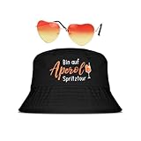 Aperol Geschenk Fischerhut Schwarz Sommerhut Spritztour, Retro Orange Brillen In Herzform Apero, Aperol Fischerhut Damen, Karneval Cosplay Kostüme Accessoires