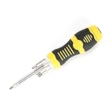 FUTUREORYY Multifunktions schraubendreher mit LED leuchte Gummierter Griff für Sicheren Halt Ratchet funktion Austauschbare Spitzen Gelb Batterielos für Elektronik und Reparaturen