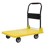 Plattformwagen Faltbar Transportwagen Rollwagen bis 400 kg Tragkraft, 360° Universalräder Transporthilfe Handwagen Plattform-Trolley Lastenwagen für Gebraucht, Gelb