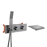 Badewannenarmatur mit Handbrause, Wasserfall Duscharmatur Messing Wannenarmatur Wandmontage Mischbatterie Badewanne mit 150CM Schlauch(Gun Gray)