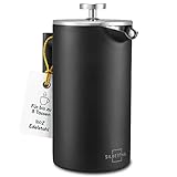 SILBERTHAL French Press Thermo 1 Liter - Kaffeebereiter Edelstahl - Doppelwandig isolierte Kaffeepresse - Ideal fürs Camping, Schwarz