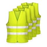 FLEXEO Warnwesten nach EN ISO 20471 - Auto - KFZ - Sicherheitsweste - Warnschutzweste - Warnweste - gelb - high visibility vest - Erwachsene - Sicherheits Set - EU Norm (4 Stück, Gelb)