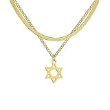 Kelapornt Halskette Ketten Schmuck Herren Frauen Anhänger Necklacedavidstern Hexagramm Halskette Frauen Doppelschicht Schlüsselbein Schlangenkette Israel Jüdisches Judentum Schmuck Bgoldcolor