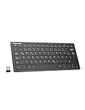 TECKNET Slim Kabellose Tastatur, Deutsches Layout, 78 Tasten Mini Wireless Tastatur mit Nano USB Empfänger für Windows/Chrome OS Smart TV - Schwarz