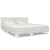 vidaXL Bettgestell Rustikal Bett Doppelbett Schlafzimmerbett Bettrahmen Schlafzimmermöbel Ehebett Rattanbett Grau Natur Rattan 180x200cm