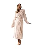 L&L Bademantel Damen lang mit Kapuze I flauschiger Morgenmantel Damen extra lang bis Knöchel – Hausmantel Damen kuschelig warm – Bademäntel für Frauen große Größen aus 100% Polyester (Aprikose, L)