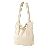 Handtasche Damen Tote Bag Shopper Tasche Damen Groß Umhängetasche mit Reißverschluss Cord Beuteltasche Stofftasche für College Schule Arbeit Büro Reisen Einkaufen Schule und Alltag