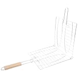 Generisch Edelstahl Grillkorb mit Holzgriff Multifunktionale Grillzange für Fisch und Gemüse Hitzebeständig Robustes Rostdesign für Outdoor Bbq Zufällige Farbe Zufällige Farbe