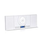 auna Wallie Microsystem Kompaktanlage mit CD und Radio, Mini Stereoanlage mit 2 Lautsprecher, HiFi Anlage mit CD-Player, Bluetooth, Musikanlage mit Fernbedienung, USB, UKW, LCD-Display, weiß