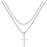 Deepton Kreuz Kette Herren, Edelstahl Kreuz Kette Herren, Kreuzkette Silber Herren, Kette mit Kreuz, Geschichtet Kreuz Anhänger, Halskette Herren Abschluss Geburtstag Geschenke für Männer