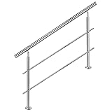 FINEUNAN Edelstahl Handlauf Geländer für Treppen Brüstung Balkon mit 2 Querstreben - Innen und Außen Handlauf Geländer Treppengeländer Edelstahl Brüstung Balkon (120CM, 2 Querstreben)