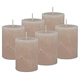 DecoLite: 6 x Rustik Stumpenkerzen 80/60 mm Safe Candle Selbstverlöschend. Brenndauer ca. 25 Stunden - 100% made in Germany von Wenzel Kerzen - RAL Zertifiziert (sahara)