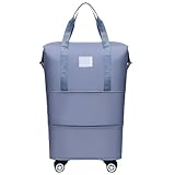 Reisetasche mit Rädern Praktische Gepäcktasche mit Rollen, erweiterbar und faltbar, Trennung von Trockenheit Nassheit, wasserabweisend, Reisetasche(Light Blue)
