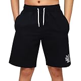 MEILONGER Badehose Jungen Badeshorts Schnelltrocknend Boardshorts mit Netzfutter Taschen und Verstellbarem Tunnelzug(schwarz,14-16)