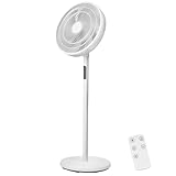 KLAMER Standventilator leise, stromsparender DC Standventilator mit Fernbedienung, 12 Geschwindigkeitsstufen, Schlafmodus, automatische horizontale 85° Oszillation, 8h Timer, weiß