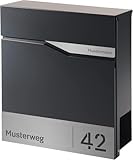 Forgard wetterfester Briefkasten mit Zeitungsfach, Briefbox, Zinkstahl Wandbriefkasten mit Schloss, RAL7016 Anthrazit, ‎43x42x17 cm (Familienname + Straße + Hausnummer, TRELLEBORG)