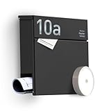 Radius® Designer Briefkasten Edelstahl - Hausnummer & Briefkasten Namensschild personalisiert mit Lasergravur - Postkasten Briefkästen inkl. Montagematerial & LED Lampe aus DE – Letterman 6 Anthrazit