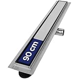 VILSTEIN Duschrinne 90cm, Edelstahl Bodenablauf Komplettset, extra flach, Siphon mit Geruchsstop, Haarsieb - Randablauf