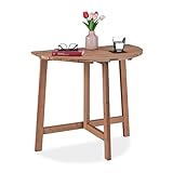 Relaxdays Klapptisch, halbrund, HxBxT: 74 x 80 x 50 cm, Balkon, Terrasse & Garten, Holz, Outdoor, Wandklapptisch, braun