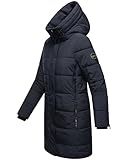 MARIKOO Damen Wintermantel Warmer Steppmantel lang mit Kapuze Karumikoo XVI Navy Gr. M