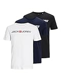 JACK & JONES Herren JJECORP Logo Tee SS Crew Neck 3PK MP T-Shirt, White/Pack:1Black 1Navy Blazer 1 White, L