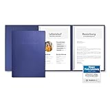 3 Stück 3-teilige Bewerbungsmappen Blau mit 2 Klemmschienen in feinster Lederstruktur