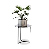 Relaxdays Runder Beistelltisch aus Glas und Metall, dekorativer Loungetisch, HxBxT: 51 x 50 x 50 cm, in edlem Schwarz