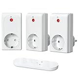 SURNICE Steckdose mit Fernbedienung, 2000W Funksteckdosen mit Fernbedienung, 80m Reichweite Funkschalter set 3+1, Funkschalt Selbstlern-Funktion für Feiertagsdeko, Programmierbar und Erweiterbar