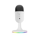 Mars Gaming MMIC-CX, Professionelles Studiomikrofon, Kompaktes ARGB-Design, Hochauflösender Klang, ENC-Rauschunterdrückung, Nierenkondensator, Mute-Taste, USB Plug&Play, 3.5mm-Klinke, Weiß