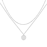 Jenosy Kette Layered Damen Platten Kette Silber Personalisierte Plättchen Kette Damen Zarte Halskette mit Plättchen Anhänger Damen Hypoallergene Mehrreihige Kette Modeschmuck für Frauen Mädchen