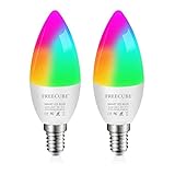 FREECUBE Alexa Smart Glühbirnen, Alexa Lampe E14 Dimmbare Energiesparen Wlan Lampe, Kein Hub Erforderlich, App Steuern Glühbirne Alexa Kompatibel mit Alexa, Siri & Google Home 2 Pack