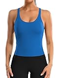CO Geripptes Workout-Top für Damen mit integriertem BH, Yoga, Racerback, Tanktop, enge Passform, königsblau, 6