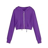 RKaixuni Damen-Kapuzenpullover mit Reißverschluss, lässig, bauchfrei, mit Kapuze, Workout, Sweatshirts, leicht, Mantel, Taschen, Herbstmode, A04#purple, 3XL