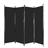 REDCAMP Raumteiler Trennwand 4 Teilig, Tragbare Paravent klappbar Sichtschutz, Stoff Raumtrenner innen Outdoor für Schlafzimmer Wohnzimmer Büro Krankenhaus Garten Balkon Terrasse, 204x173 cm, Schwarz