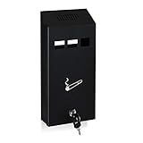 Philips Lighting Relaxdays Wandaschenbecher für draußen, wetterfest, verschließbar, mit Montagematerial & Schlüssel, 32x15x6 cm, schwarz