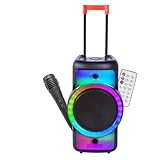Fontastic Party Lautsprecher Rokka - tragbarer Trolley-Bluetooth Lautsprecher mit USB-Wiedergabe, AUX, MicroSD, LED-RGB Lichteffekten & Aufnahmefunktion - Karaoke Box mit Mikrofon - Schwarz