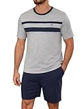 Marvmys Schlafanzug Herren Kurz Baumwolle Sommer Kontraststreifen Pyjama Zweiteilige Kurzarm Rundhalsausschnitt T-Shirt Und Shorty Schlafanzughose S-3XL