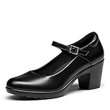 DREAM PAIRS Dame Mary Janes Pumps Chunky High Heel Kleid Schuhe Knöchel Schnalle Runde Kappe Pumpen, Dicker Absatz Pumps für Damen Schwarz SDPU2231W-E Größe 40 (EUR)