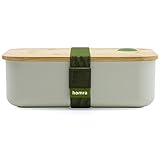Homra Lunchbox Grau - Brotdose mit Bambusdeckel - 2 Fächer...