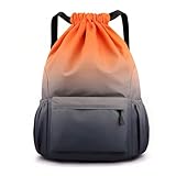 Rucksack mit Kordelzug, wasserdicht, sportlich, lässig, leicht, Outdoor-Rucksack, großes Fassungsvermögen, langlebige Sportballtasche für Damen und Herren, Tageswandern, Reisen, Einkaufen (Orange),