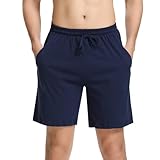 Irdcomps Kurze Schlafanzughose Herren Pyjamahose Schlafshorts Baumwolle Schlafhose Männer Bermudahose Freizeithose Shorty Sport Shorts Sommer Pyjama Hose mit Taschen Blau L