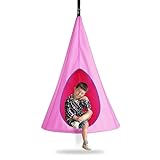 GOPLUS Hängehöhle Kinder, Ø100cm Hängesessel mit 360 Grad Drehung, Hängeschaukel höhenverstellbar bis 115kg belastbar, Kinder Fly Schaukel Hängesitz für Kinderzimmer, Indoor & Outdoor (Rosa)