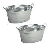 BURI 2X Getränkewanne mit Henkel 24 Liter - Zinkwanne wasserdicht Getränkekühler - Großer Champagner- & Sektkühler, Eiskübel, Eiseimer für Garten-Party mit Aufdruck